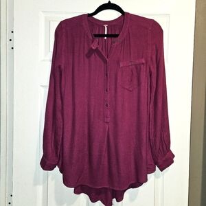 Free People Pink Blouse Henley Button Top Extra Small XS Oversized Flowy Boho